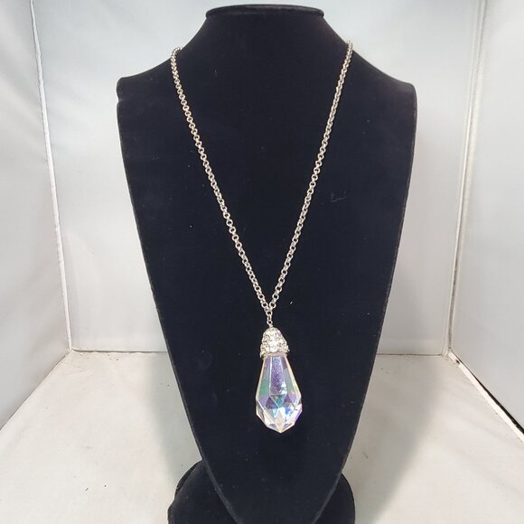 Banana Republic Silver Chain Pear Drop with Rhinestones Necklace: - Picture 1 of 7